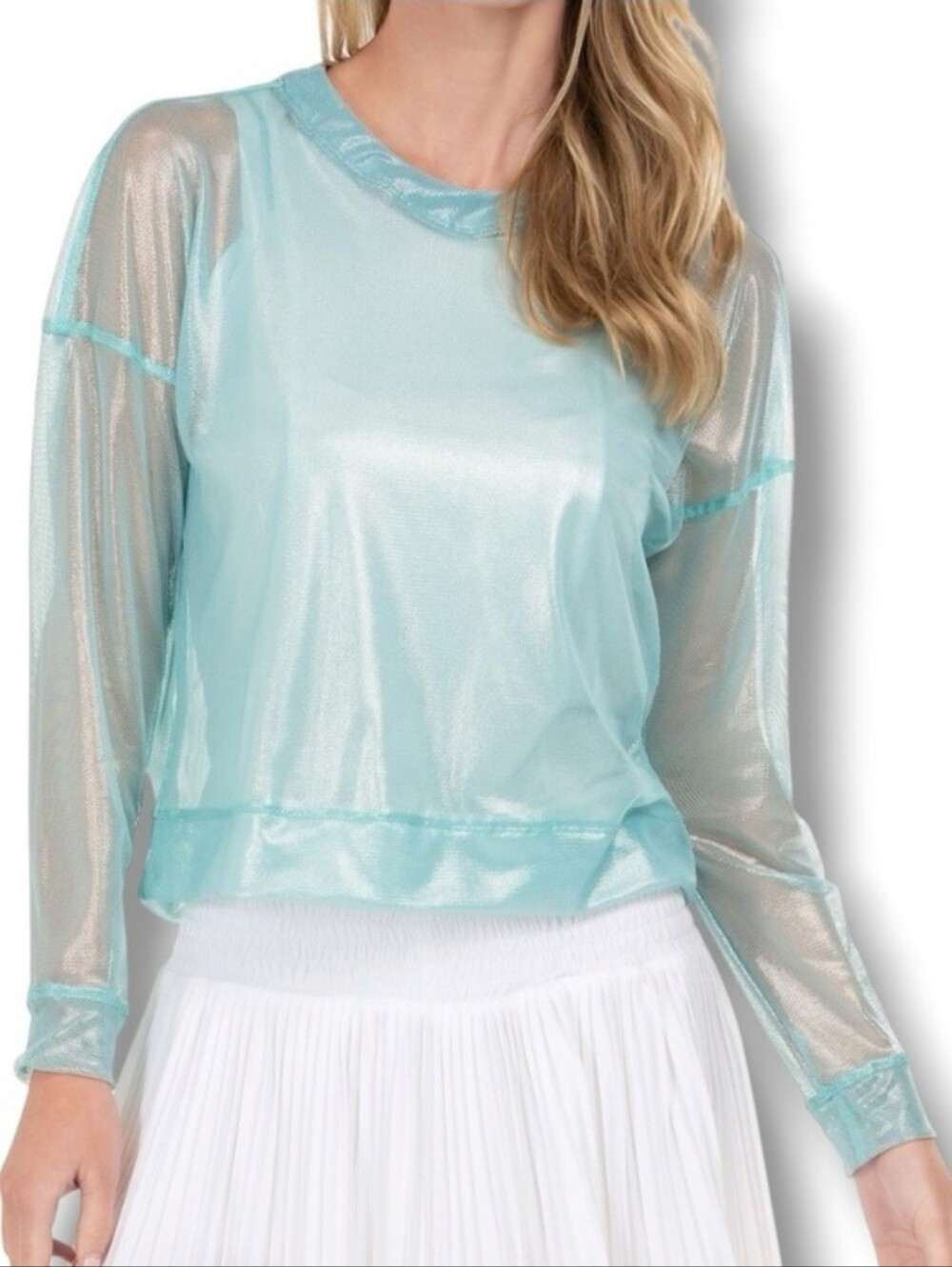 LUCKY IN LOVE Turquoise Mesh Pullover Size Small